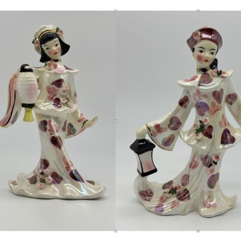 Geo. Z. Lefton Pair of Vintage Figurines Japanese Lanterns Girl and Boy, Marked~